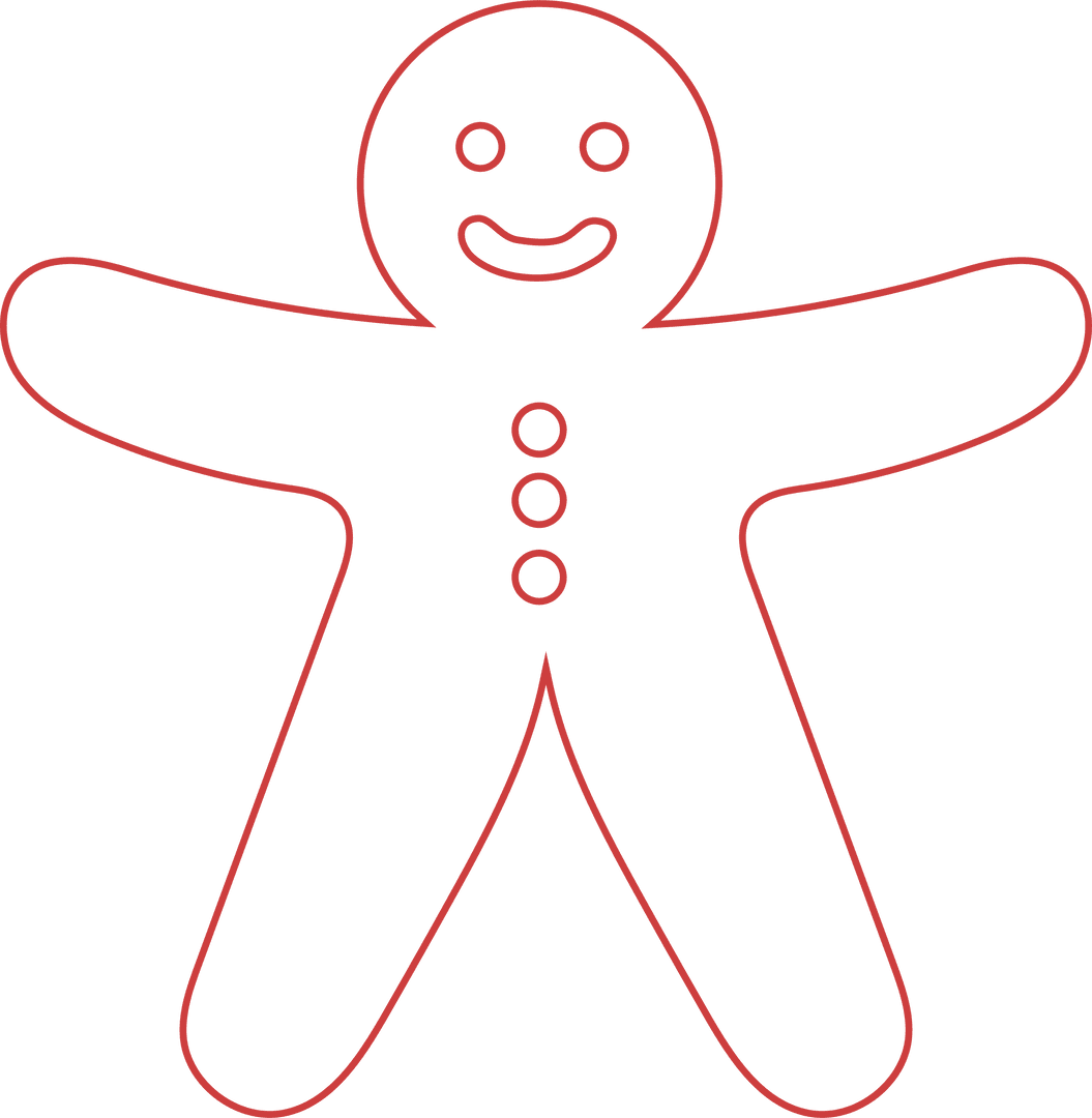 Cute Gingerbread Man Outlined on Transparent Background