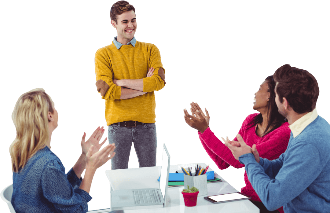 Transparent Team Enjoying Inspirational Presentation Together