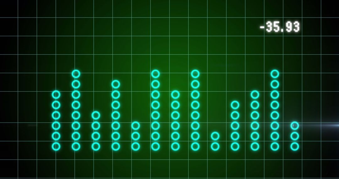 Digital Data Graph with Neon Light Points on Green Grid Background