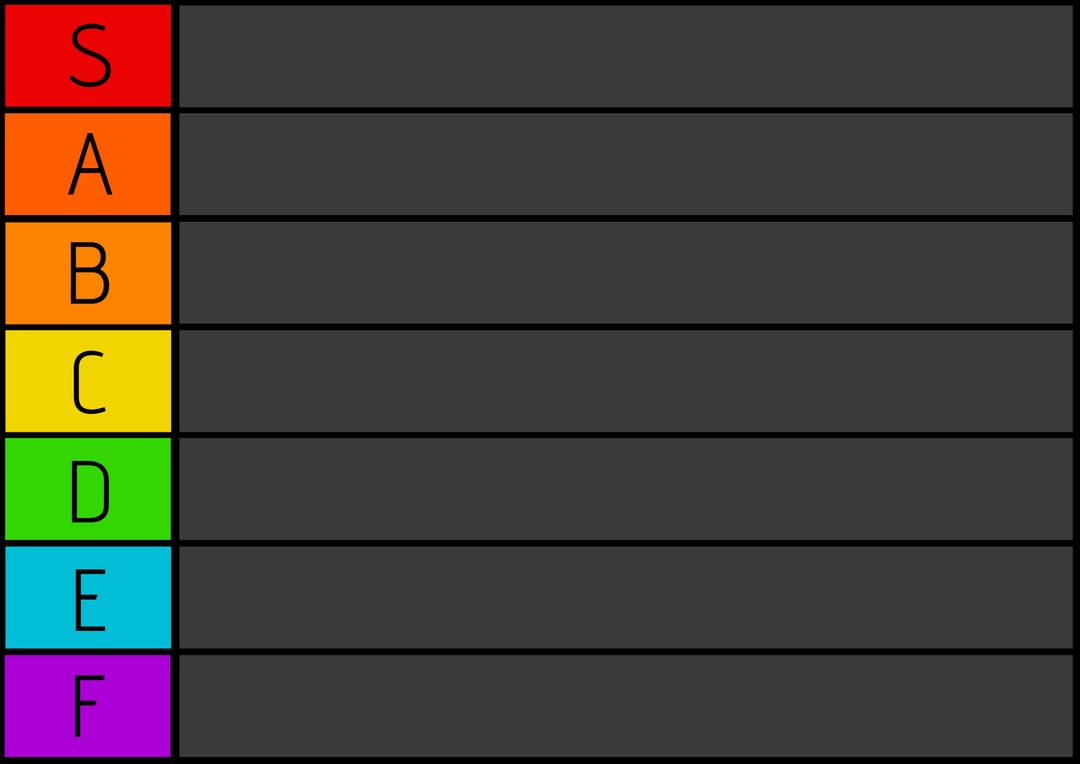 Colorful Tier List Template with Black Rows for Easy Ranking - Download Free Stock Templates Pikwizard.com