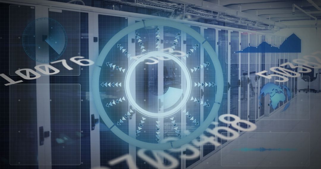 Futuristic Data Room with Digital Interface Elements