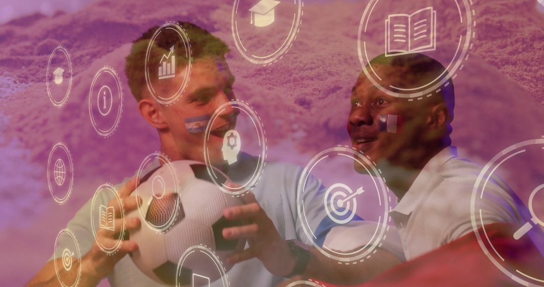 Soccer Players Engaging with Digital Interface and Teamwork Interaction