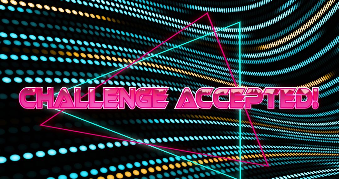 Neon Challenge Accepted Text Over Virtual Grid Background