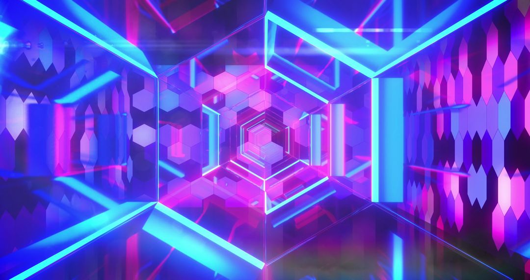 Neon Hexagonal Tunnel with Vibrant Futuristic Design