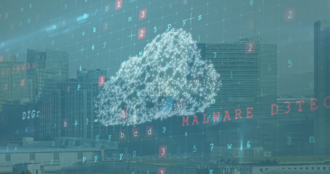 Cybersecurity Threat in Cityscape with Digital Overlay