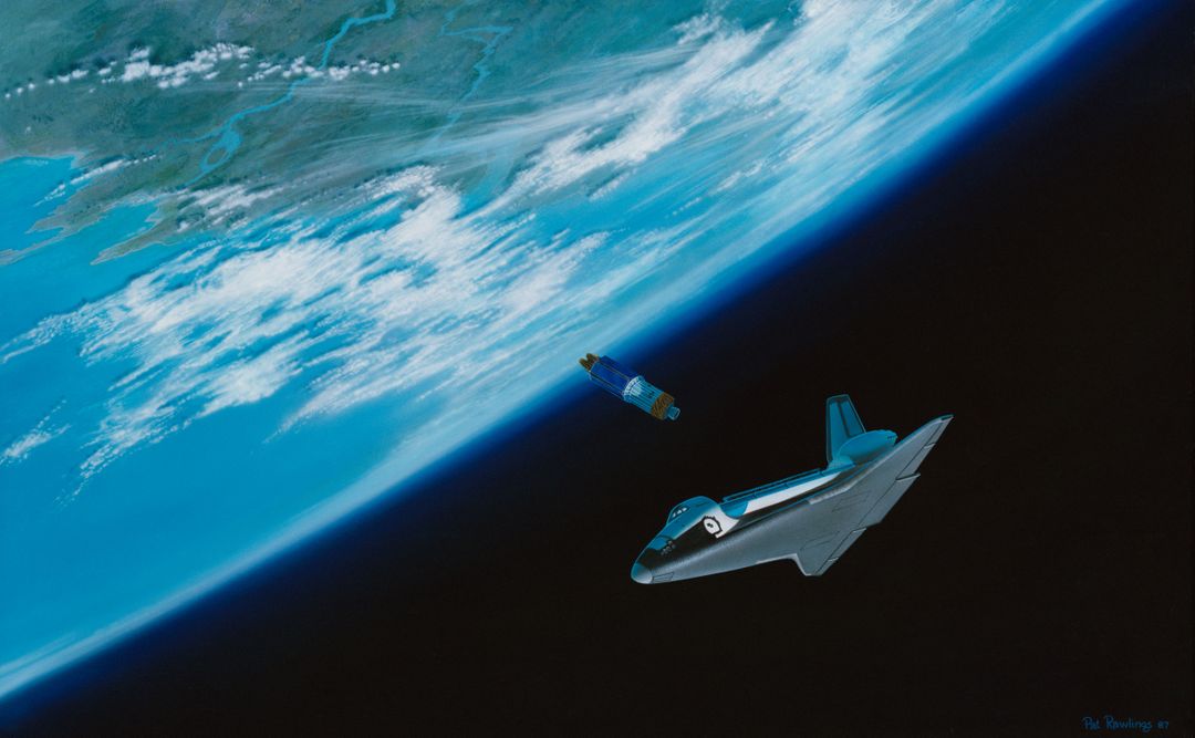 STS-26 Discovery, OV-103, artwork showing TDRS-C deployment - Free Images, Stock Photos and Pictures on Pikwizard.com