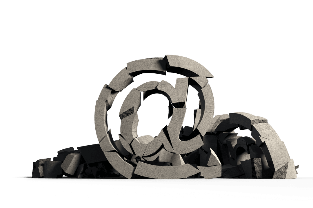 3D Broken At Sign with Transparent Symbol Disarray