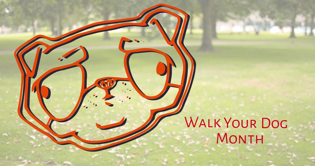 Walk Your Dog Month Campaign on Park Background with Cute Dog Outline - Free Images, Stock Photos and Pictures on Pikwizard.com