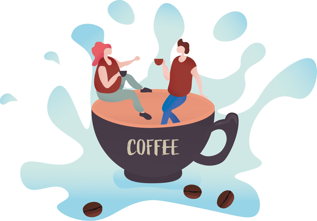 Transparent Coffee Cup with Two People Sharing Conversation