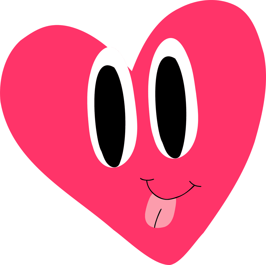 Cartoon Smiling Heart with Eyes and Tongue on Transparent Background