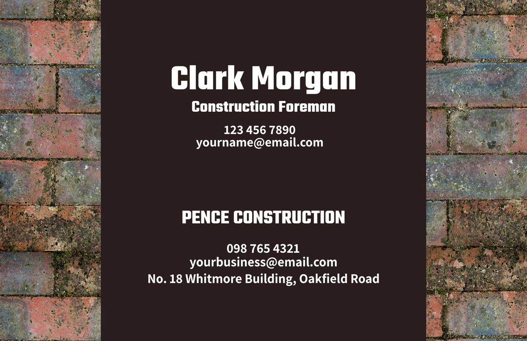 Professional Brick-Themed Business Card for Construction Foreman - Download Free Stock Templates Pikwizard.com