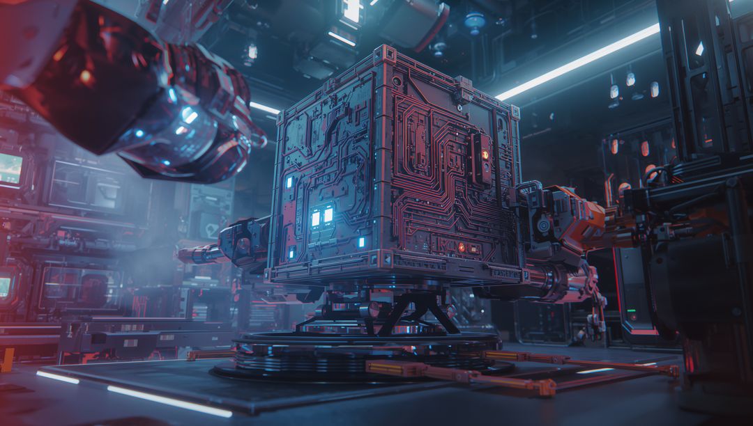 Advanced Robotic Automation in Futuristic Lab Setting