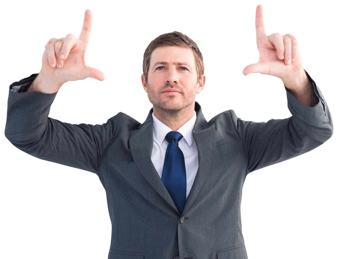 Transparent Executive Making Visionary Gesture in Formal Suit