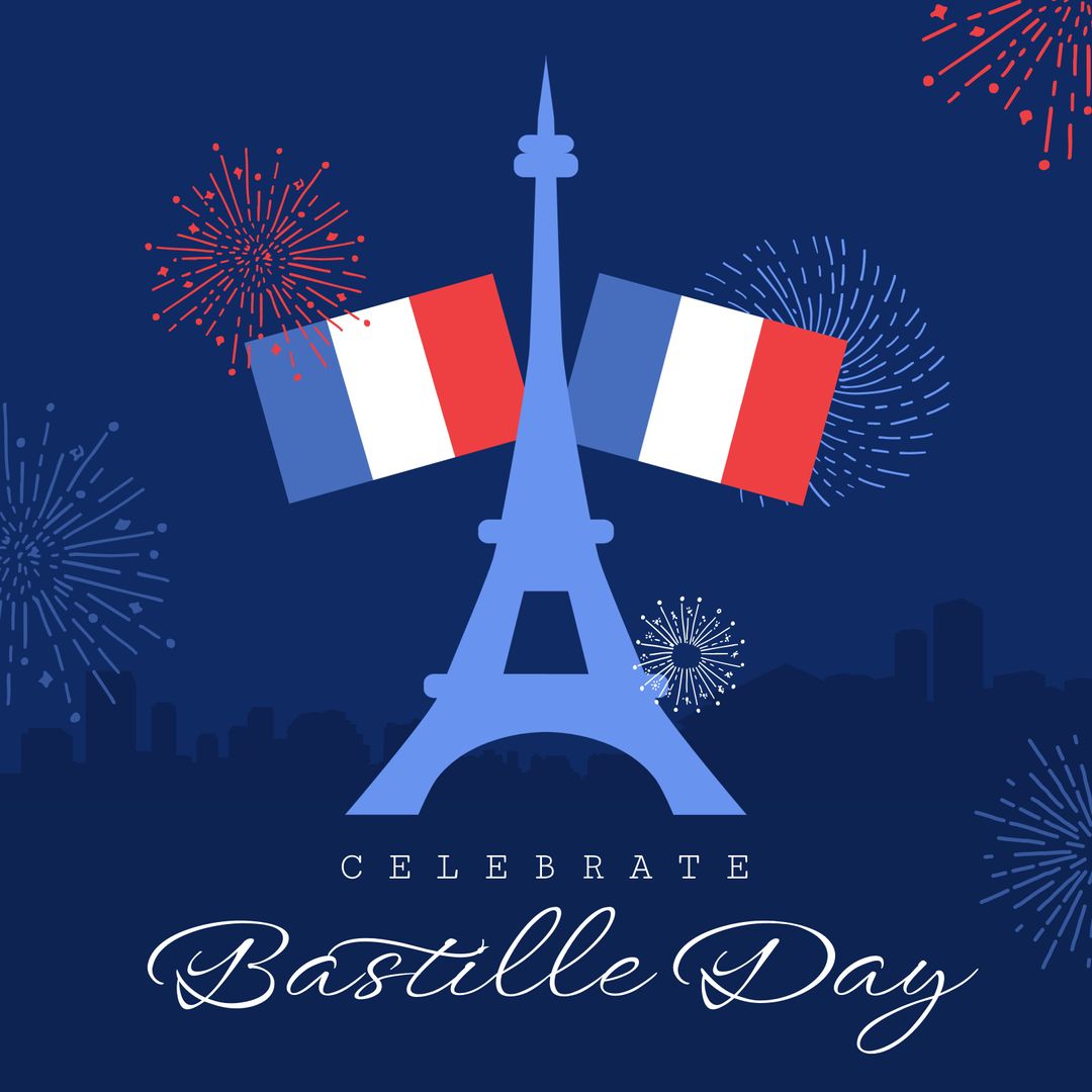 Bastille Day Celebration Design with Eiffel Tower and French Flags