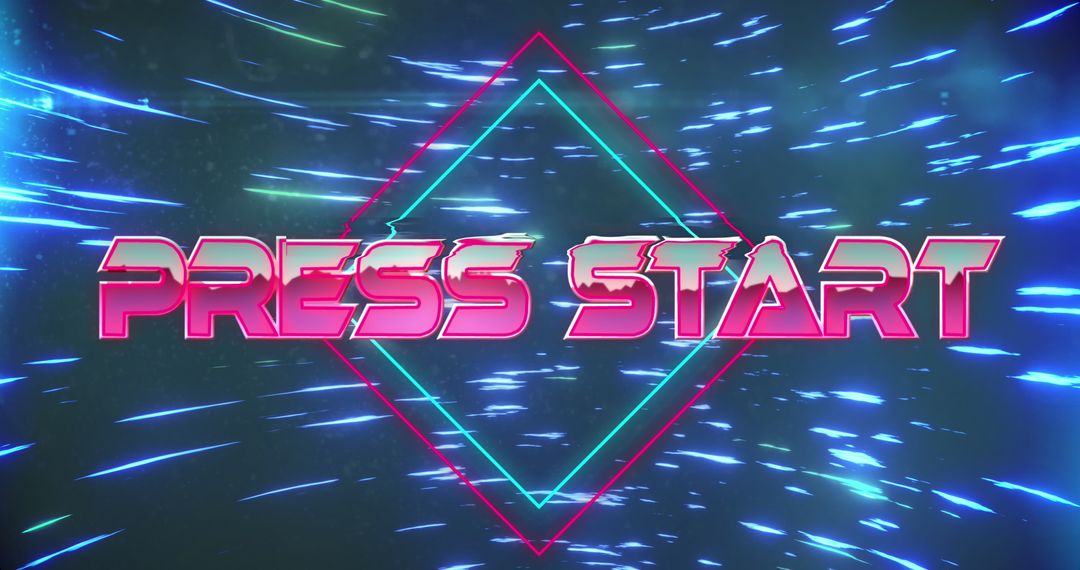 Press Start Banner With Dynamic Neon Light Trails