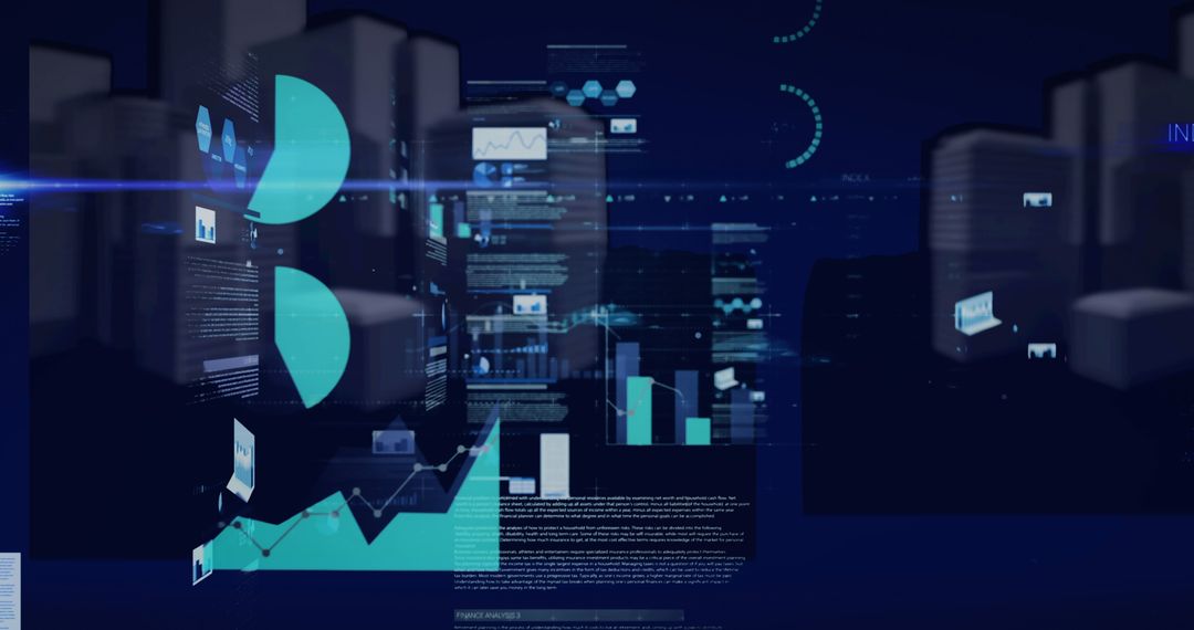 Futuristic Digital Analytics Over 3D Cityscape Background