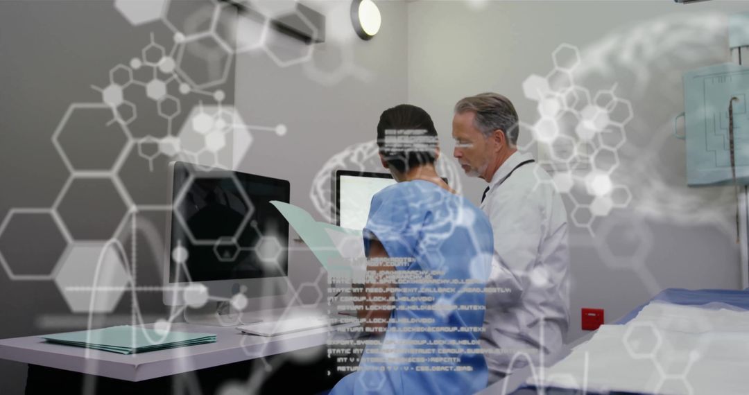 Doctors Analyzing Medical Scan Data with High-Tech Display