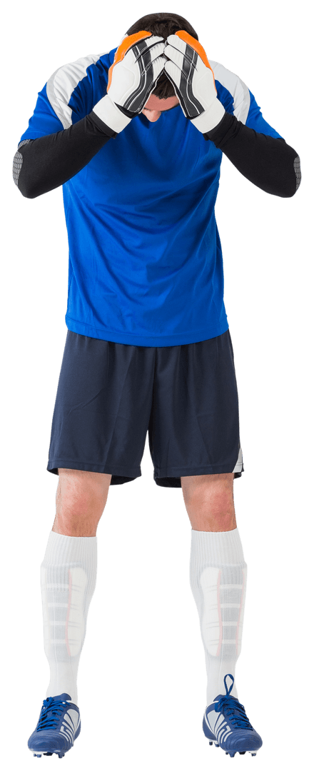 Disappointed Soccer Goalkeeper Holding Head Isolated on Transparent Background