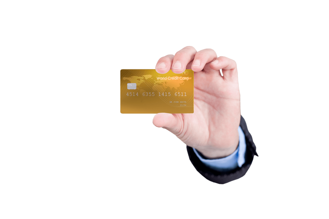 Hand Holding Transparent Modern Gold Credit Card Isolated