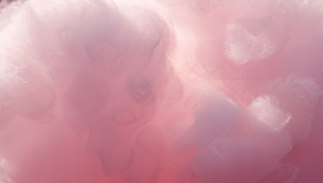 Floating pastel pink cotton fibers creating soft cloudlike abstract macro texture