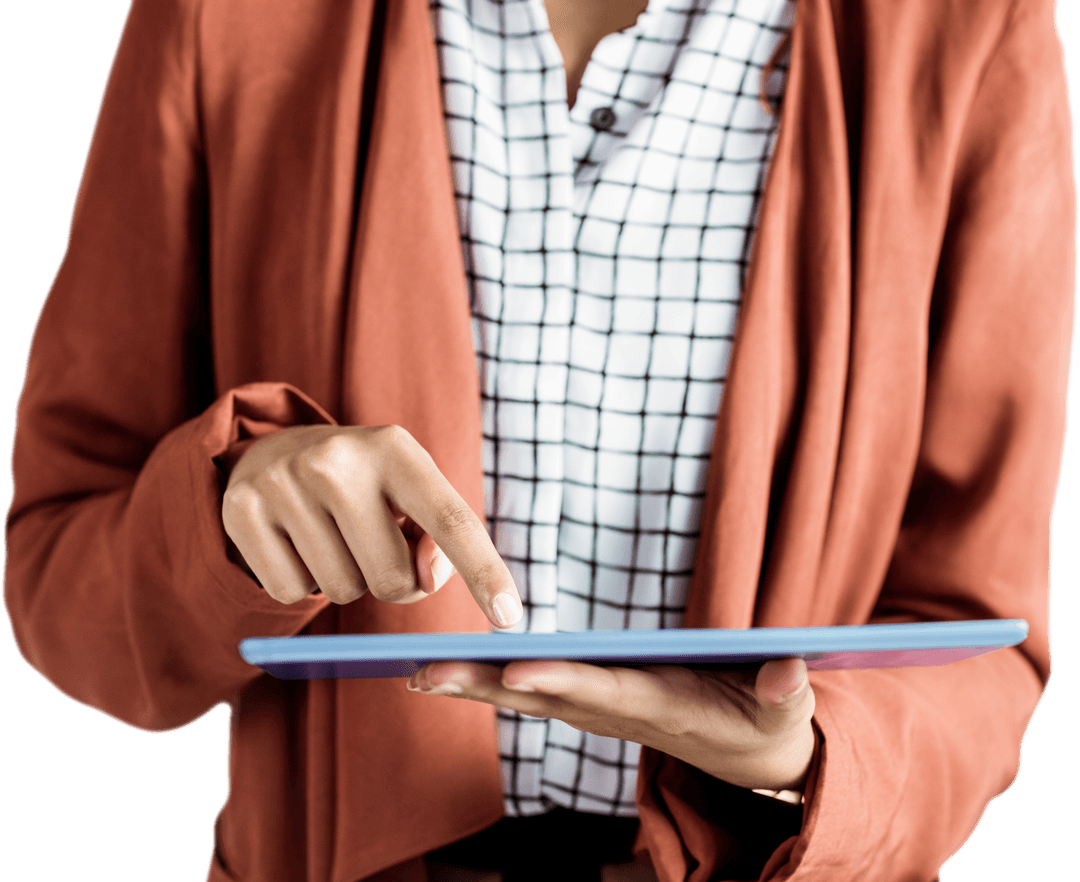 Transparent Businesswoman Using Tablet Device for Online Work