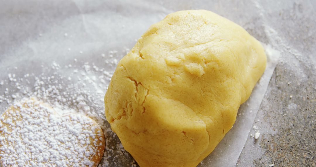 Close-Up of Fresh Pastry Dough and Powdered Cookie