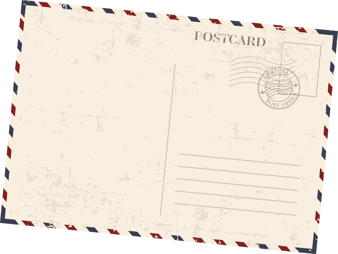 Vintage Postcard with Air Mail Border on Transparent Background