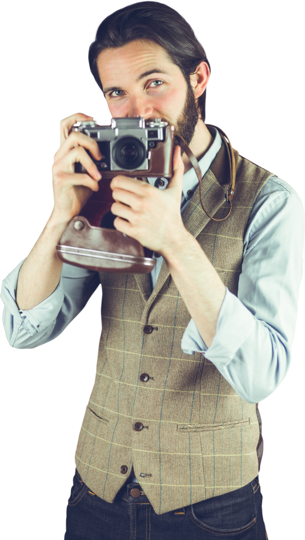 Transparent Man Photographing With Vintage Camera Attire Style - Download Free Stock Images Pikwizard.com