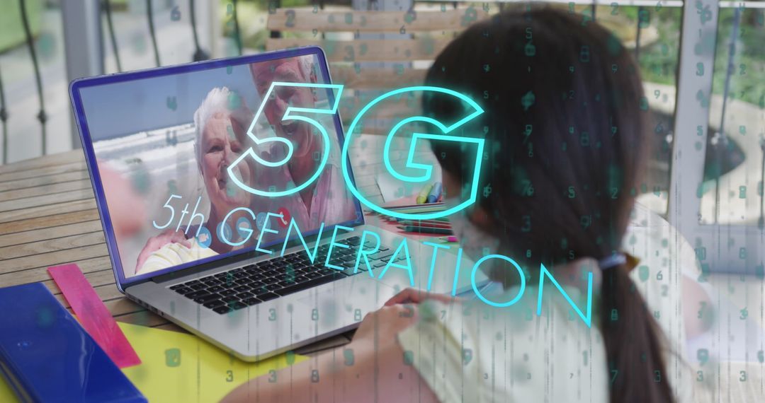 Young Girl in Virtual Communication Supported by 5G Technology