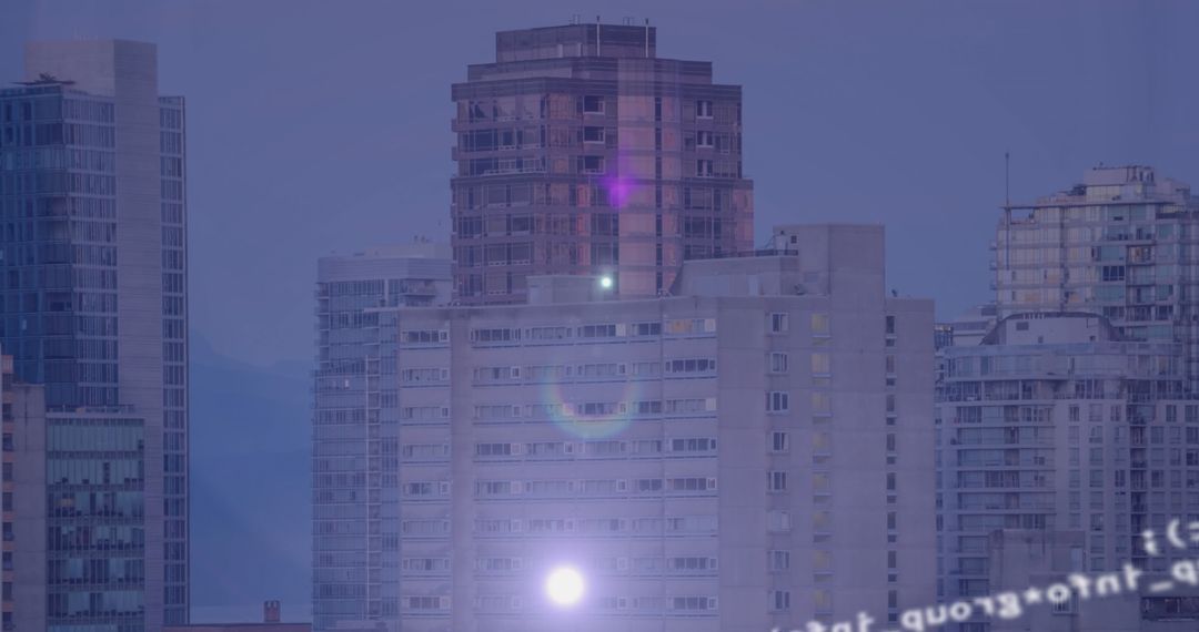 Cityscape with Digital Data Overlay Representing Global Networks