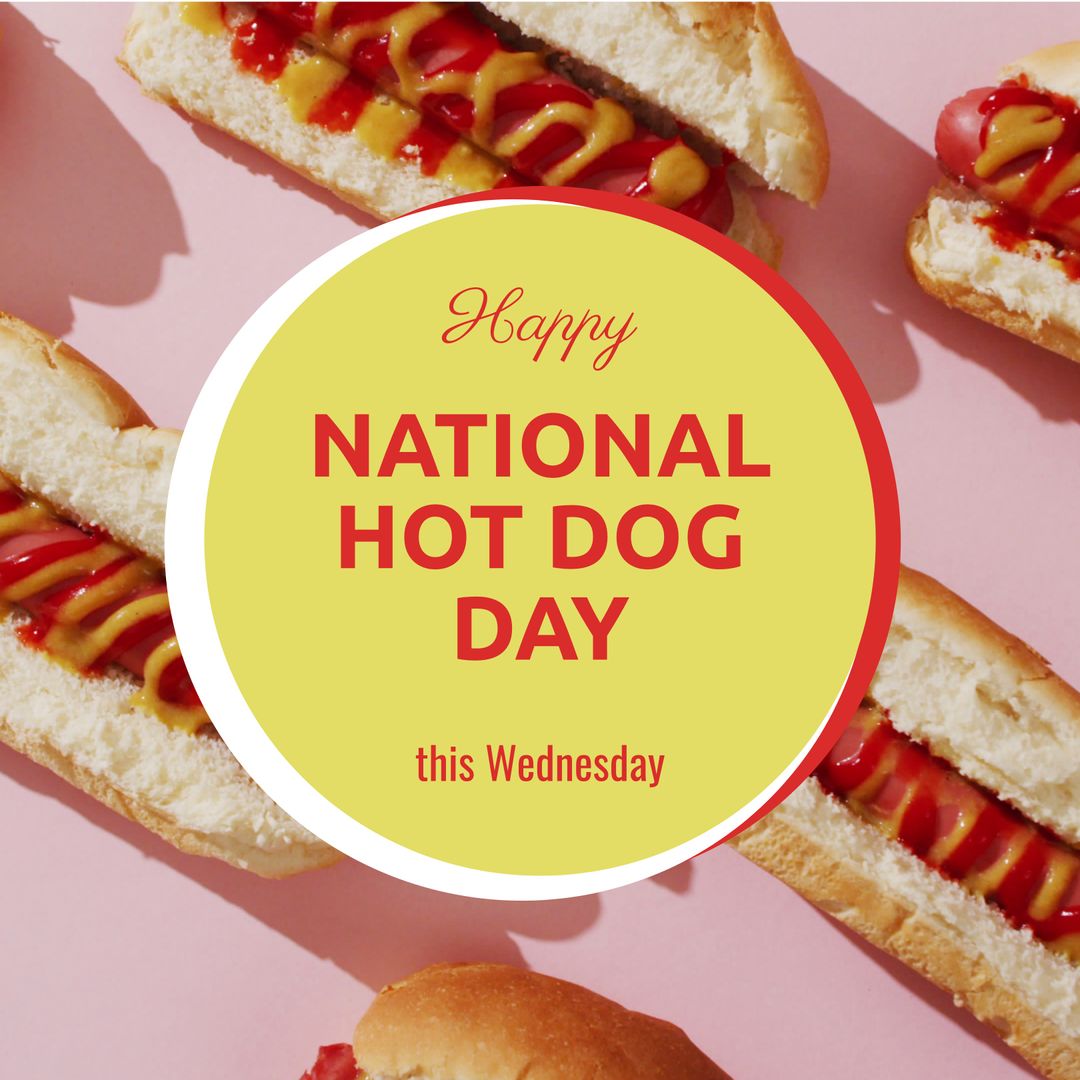 Happy National Hot Dog Day Celebration with Freshly Prepared Hot Dogs - Download Free Stock Templates Pikwizard.com