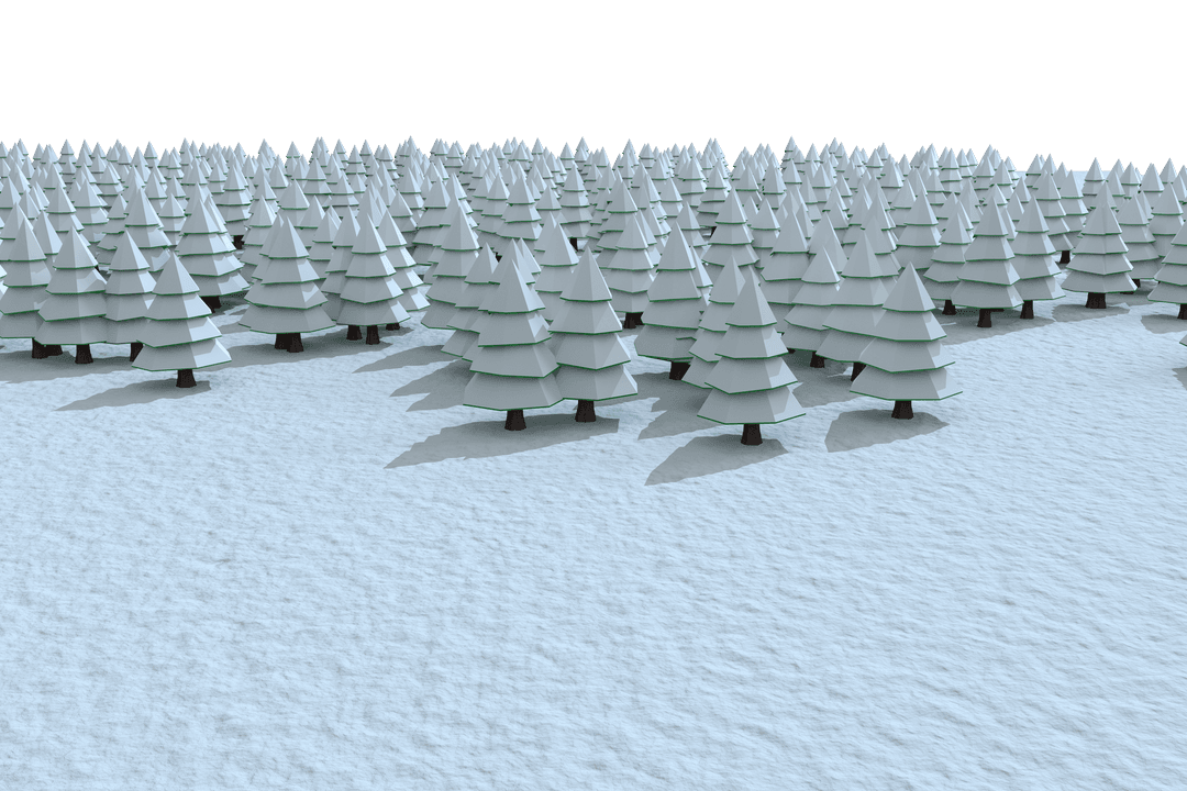 Transparent Winter Forest with Layered Snowy Trees Scene