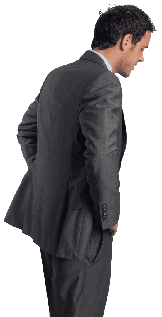 Transparent Smiling Businessman Posing in Suit with Hands on Hips