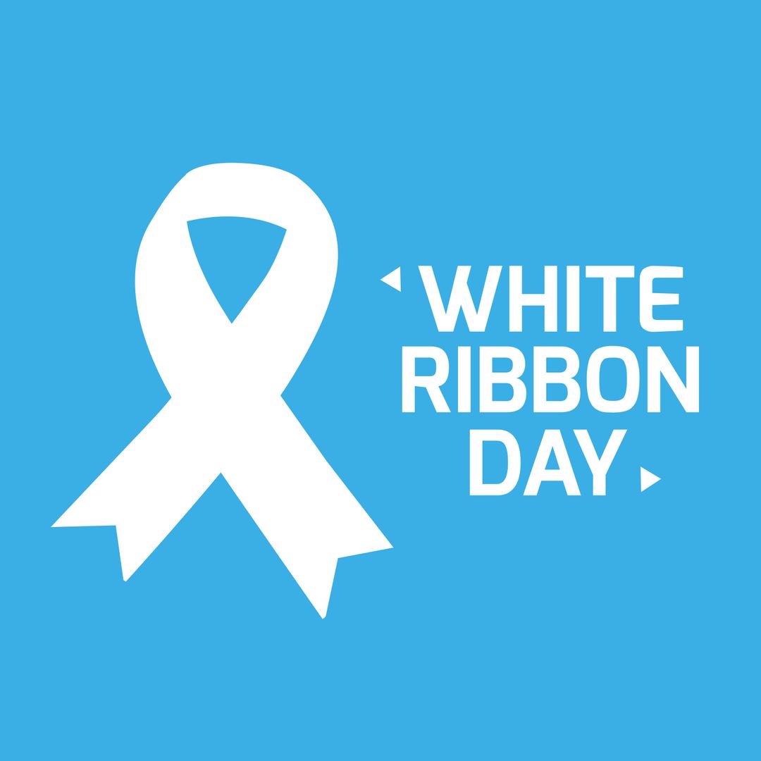 White Ribbon Day Symbol Against Blue Background
