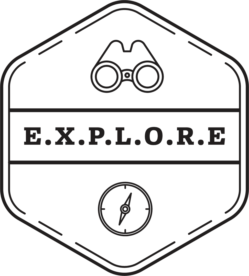 Transparent Explore Badge with Binoculars and Compass