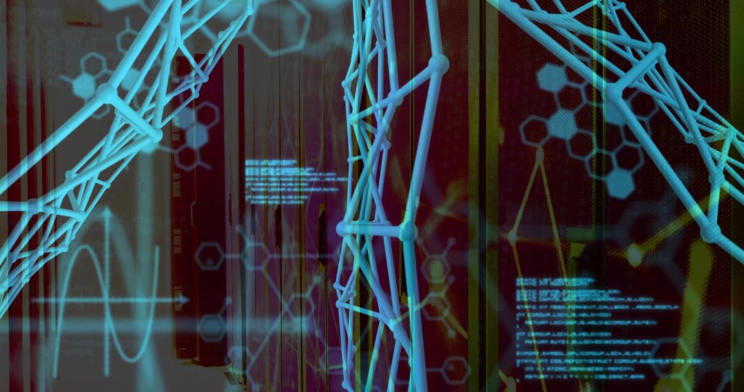 Futuristic Networking in Server Room with Digital Overlays