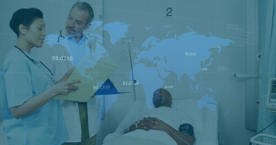 Doctors Analyzing Patient Data with Global Health Interface