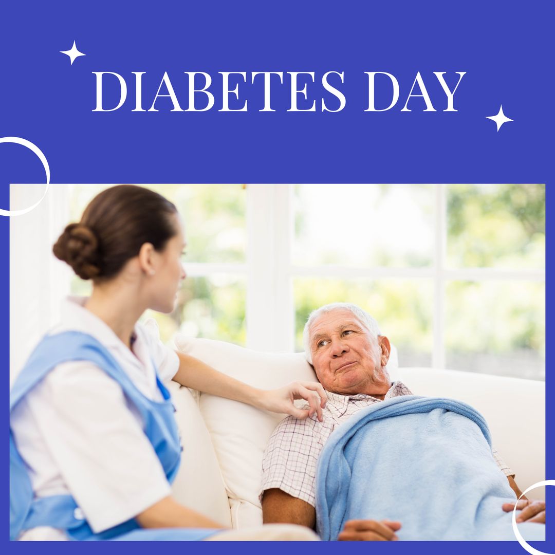 Diabetes Day Celebration Concept with Caring Nurse and Elderly Man