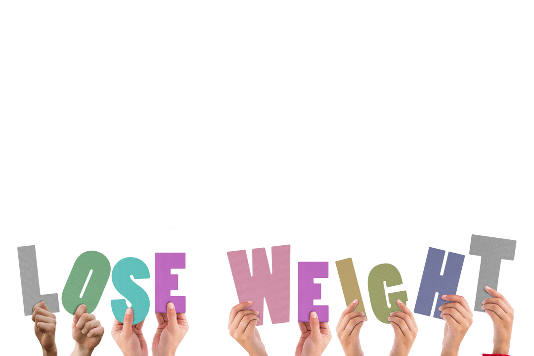 Hands Holding Lose Weight Text on Transparent Background