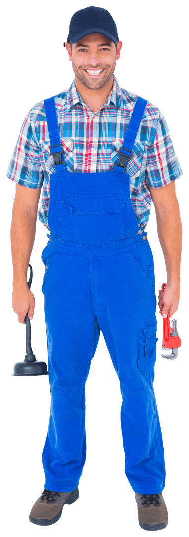 Transparent Full Body Plumber Holding Tools With Genuine Smile