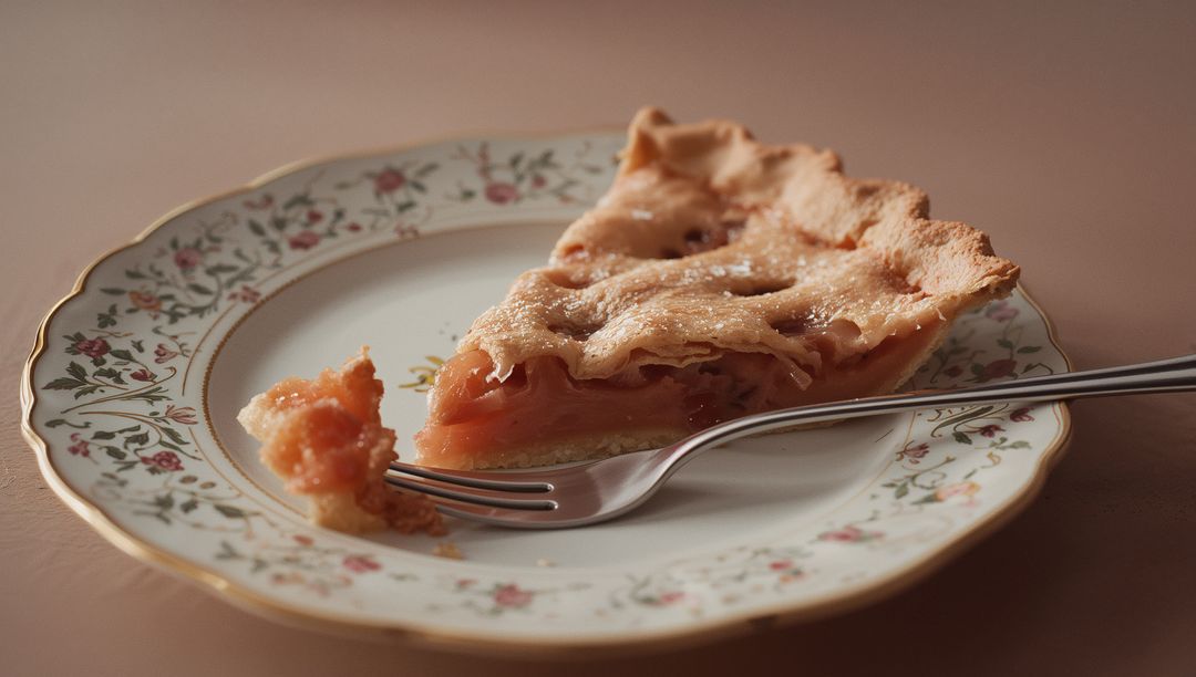 Elegant Fruit Pie Slice on Vintage China Plate with Fork
