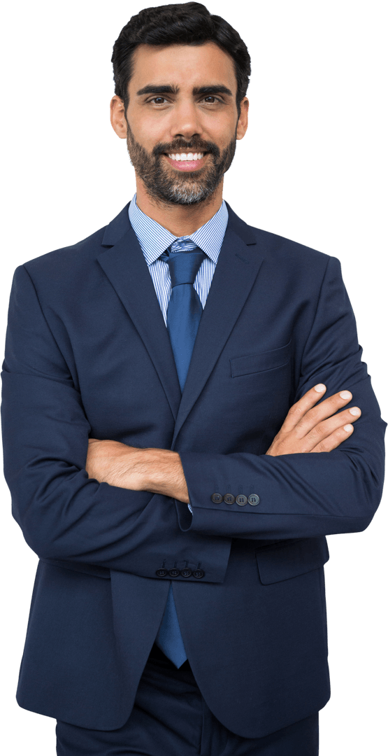 Confident Businessman with Arms Crossed on Transparent Background