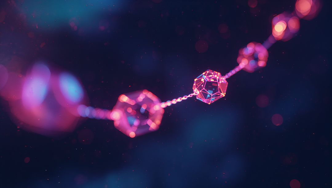Floating Chain of Luminous Magenta Polyhedra in Cyberspace