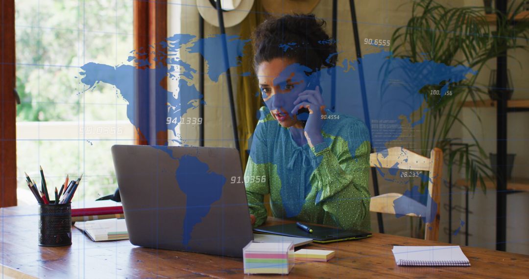 Businesswoman Discussing Global Strategy in Modern Office Using Technology