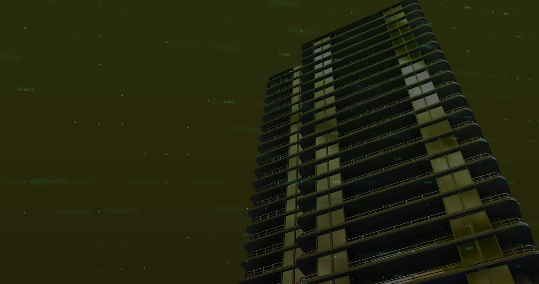 Skyscraper with Financial Data Overlay at Night