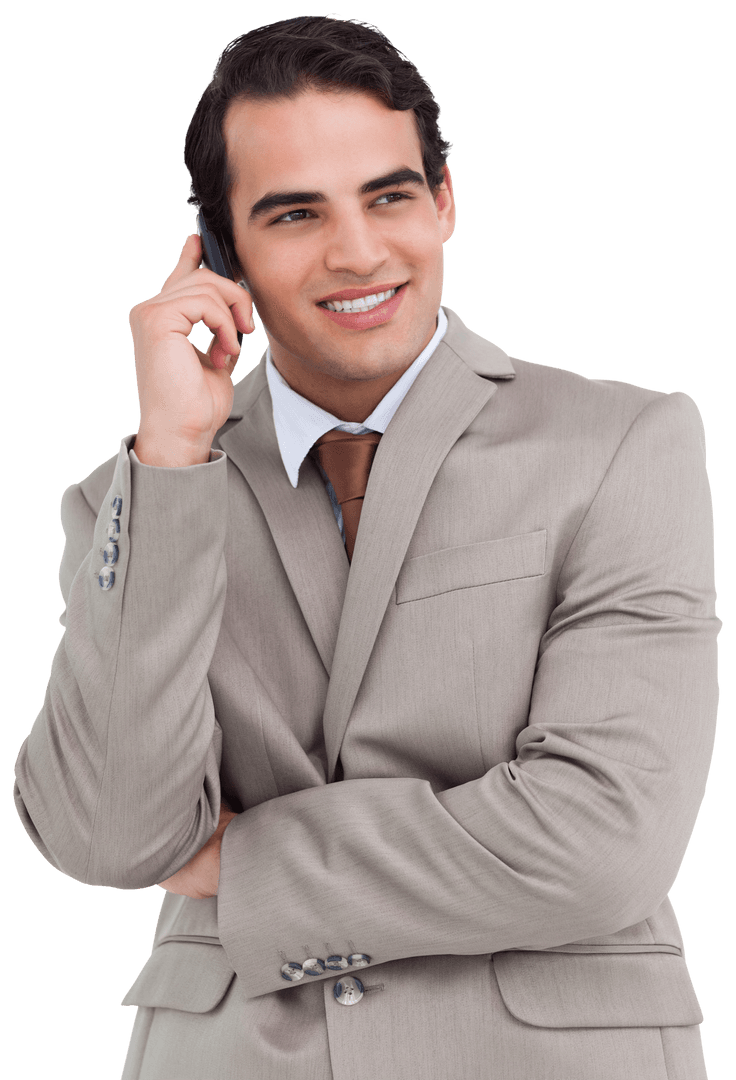 Smiling Professional Talking on Smartphone Transparent Background