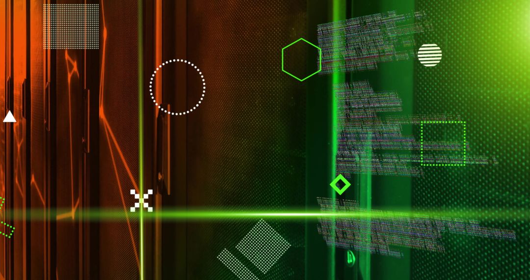 Digital Data Processing with Vibrant Green Scanner Beams in Server Room