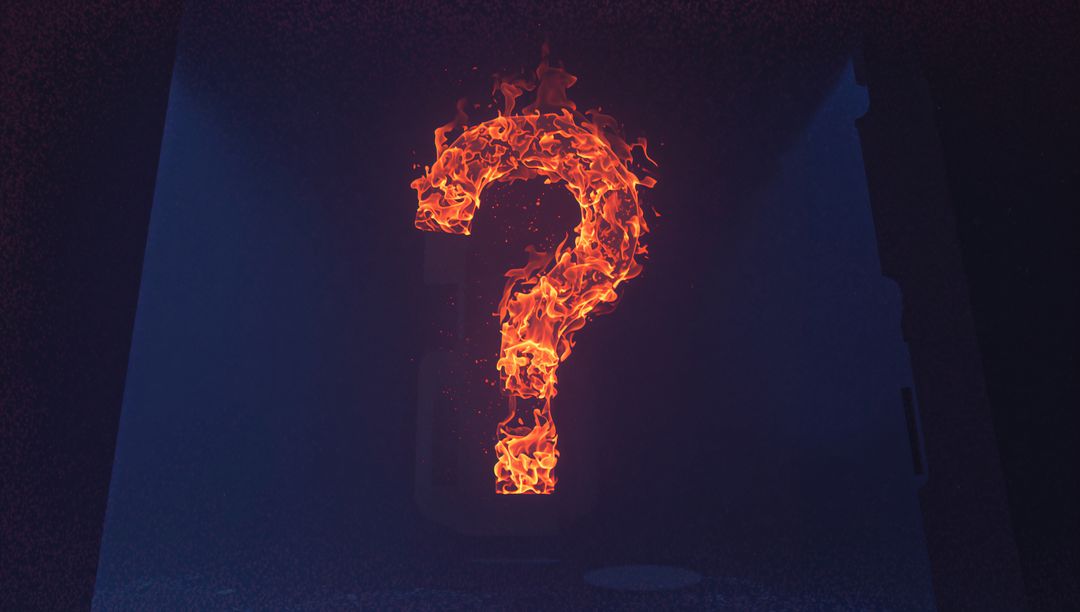 Burning Question Mark: Enigmatic Flaming Symbol in Smoky Ambience