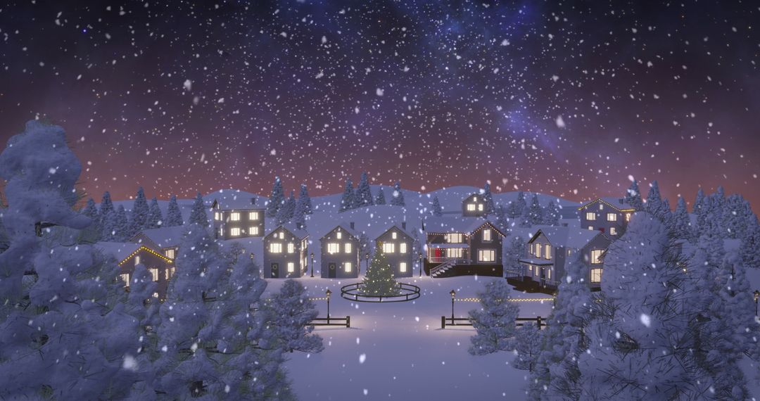 Enchanted Snowy Village with Glowing Christmas Tree