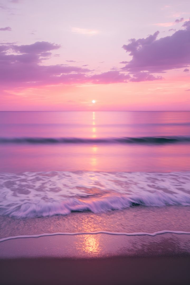 Dreamy Pink Sunset Over Gentle Ocean Waves - Free Images, Stock Photos and Pictures on Pikwizard.com